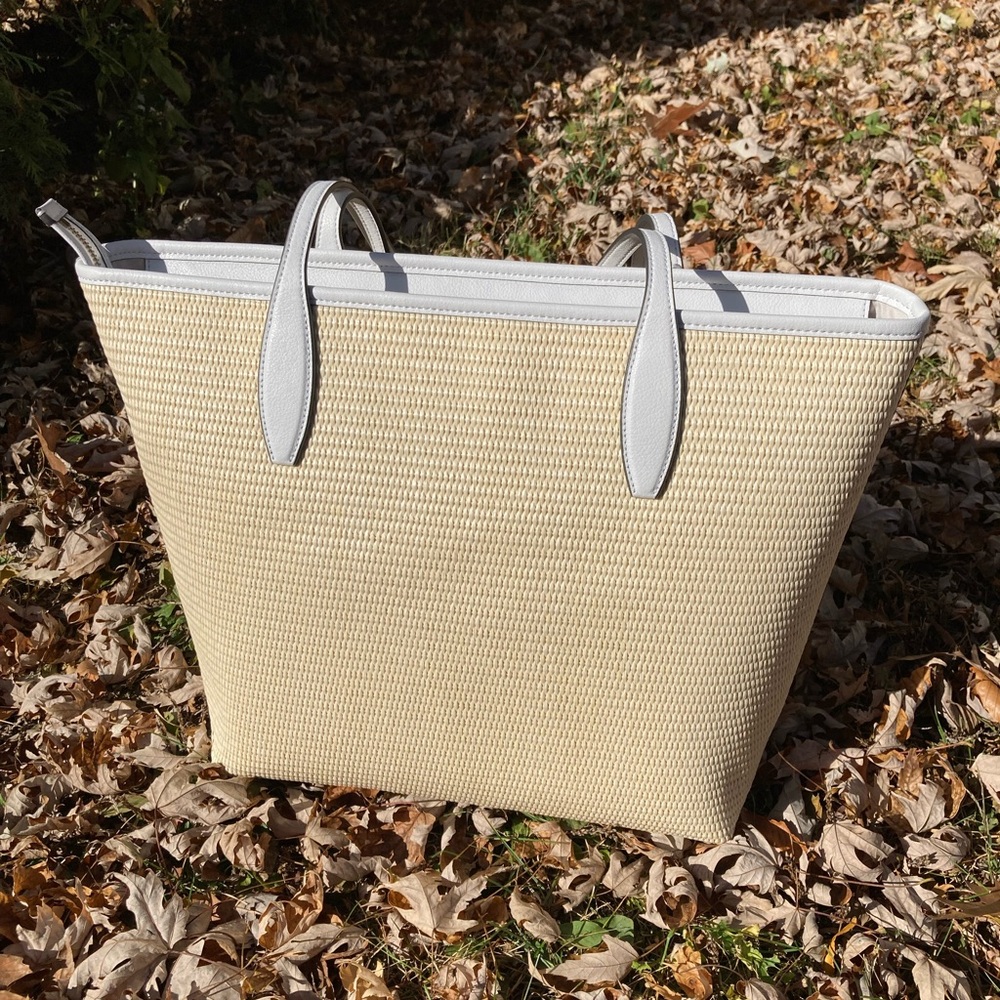 Kate Spade Large Tote Ash Straw Lemon Zest Straw and Leather Bag Lemon Print Bag - Picture 14 of 17